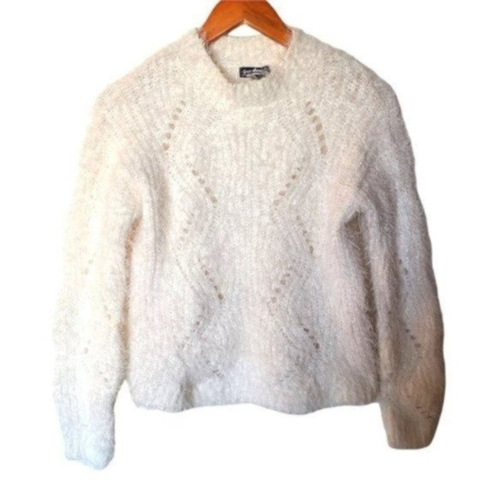 Freshman‎ 1986 Fuzzy Chenille Mock Neck Sweater White S Small